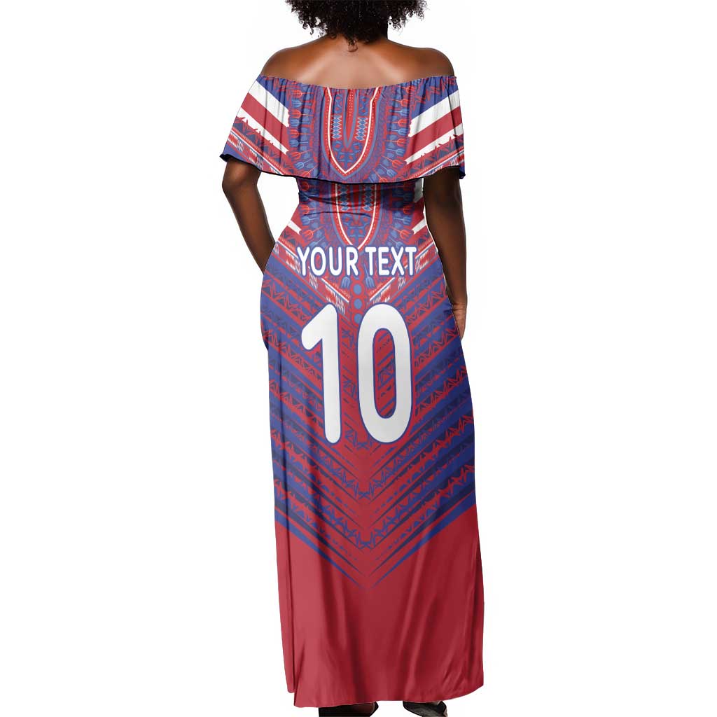 Custom Haiti National Football Off Shoulder Maxi Dress Dashiki Sporty Style - African Pride