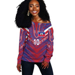 Custom Haiti National Football Off Shoulder Sweater Dashiki Sporty Style - African Pride