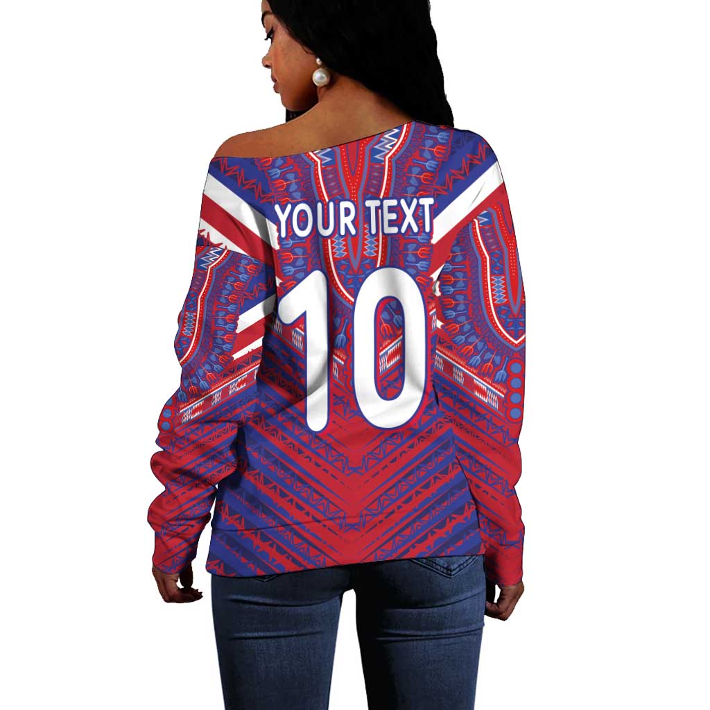 Custom Haiti National Football Off Shoulder Sweater Dashiki Sporty Style - African Pride