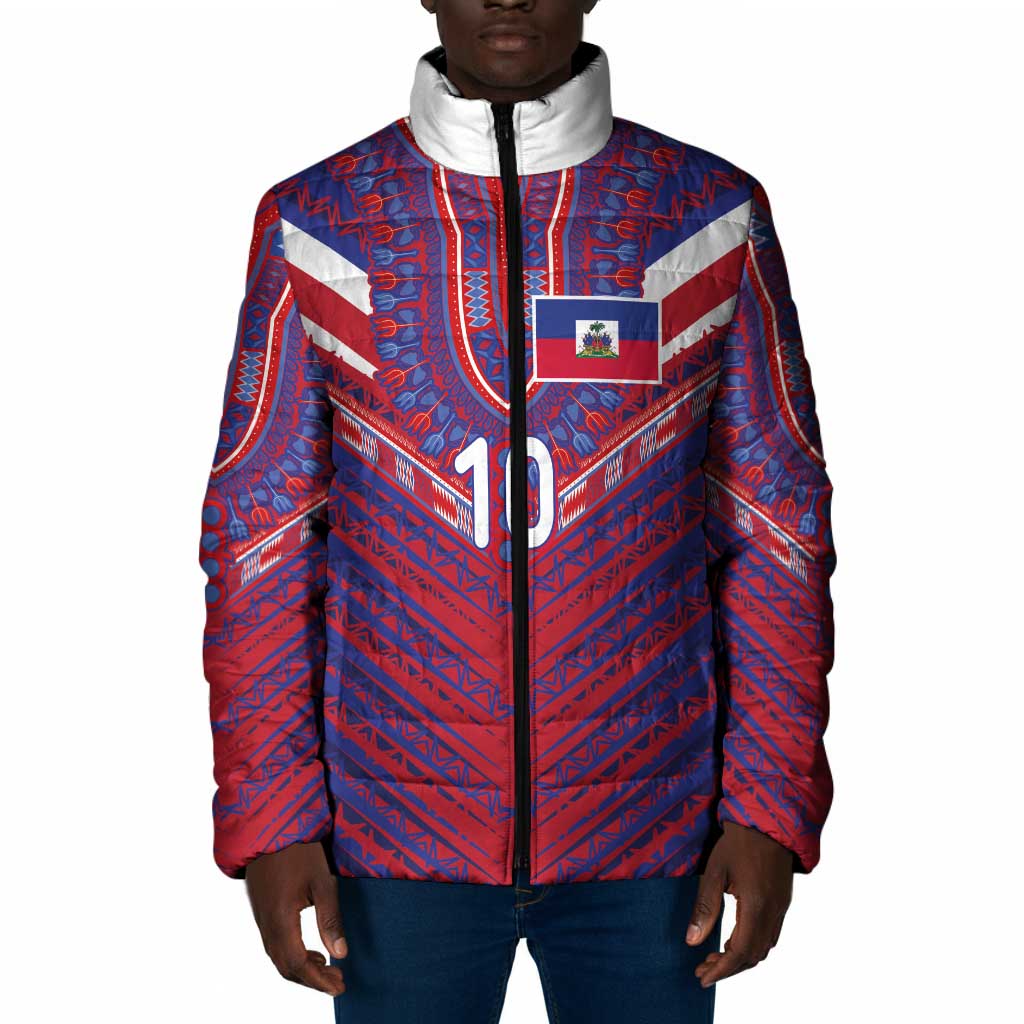 Custom Haiti National Football Padded Jacket Dashiki Sporty Style - African Pride