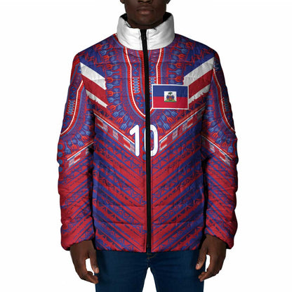 Custom Haiti National Football Padded Jacket Dashiki Sporty Style - African Pride