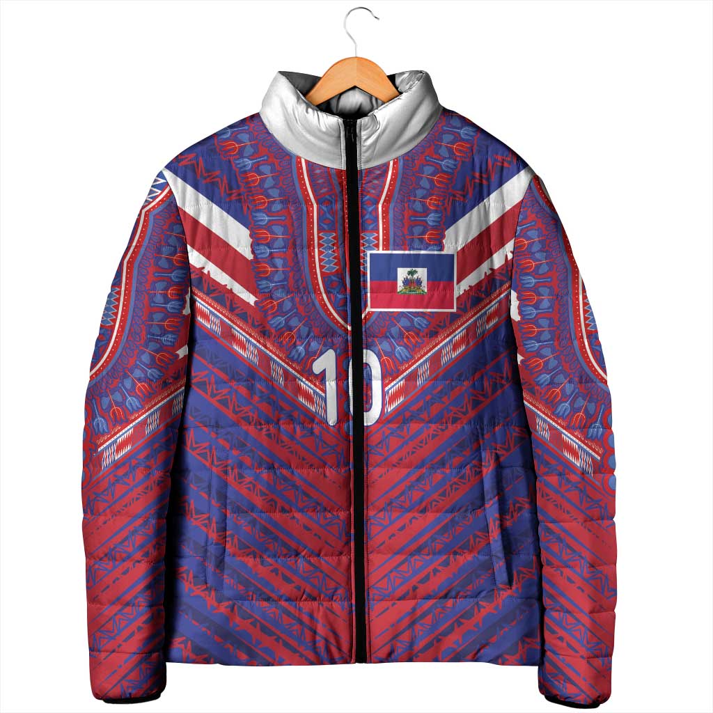 Custom Haiti National Football Padded Jacket Dashiki Sporty Style - African Pride