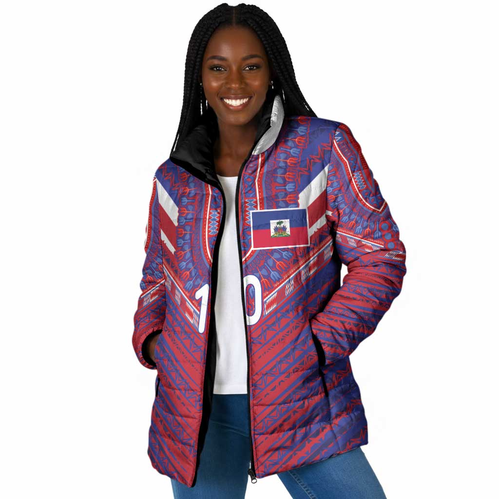 Custom Haiti National Football Padded Jacket Dashiki Sporty Style - African Pride