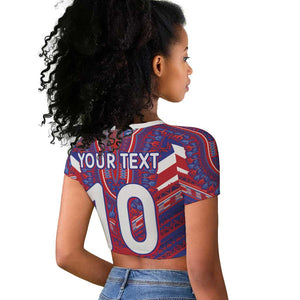 Custom Haiti National Football Raglan Cropped T shirt Dashiki Sporty Style - African Pride