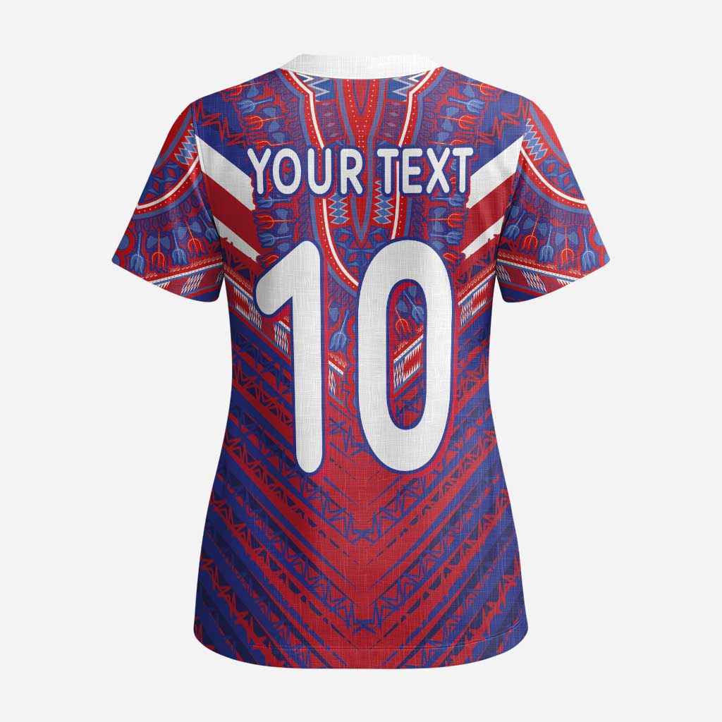 Custom Haiti National Football Scrub Top Dashiki Sporty Style - African Pride