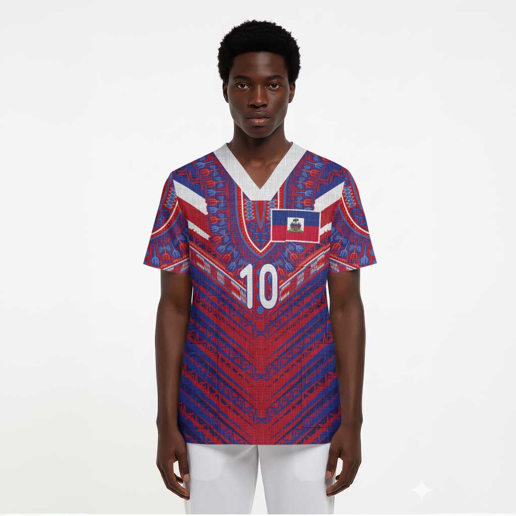 Custom Haiti National Football Scrub Top Dashiki Sporty Style - African Pride