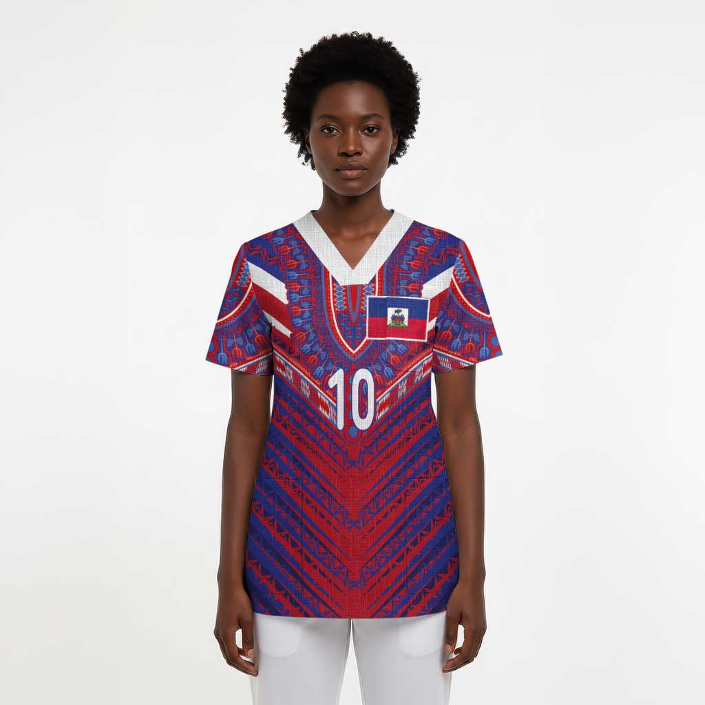 Custom Haiti National Football Scrub Top Dashiki Sporty Style - African Pride