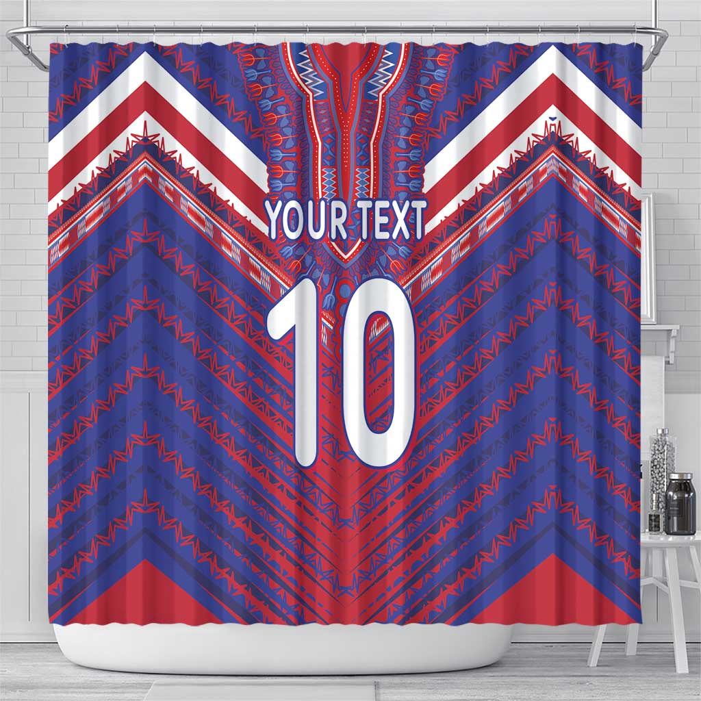 Custom Haiti National Football Shower Curtain Dashiki Sporty Style - African Pride