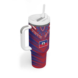 Custom Haiti National Football Tumbler With Handle Dashiki Sporty Style - African Pride