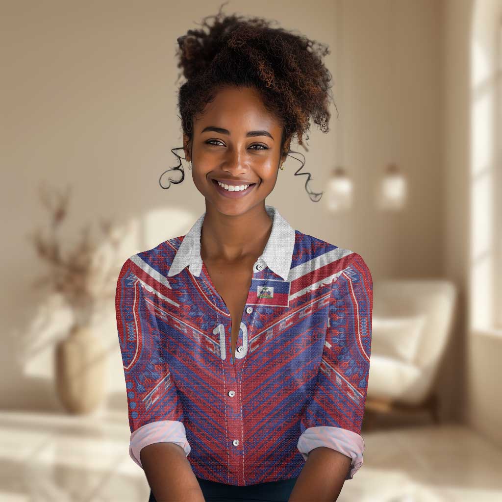 Custom Haiti National Football Women Casual Shirt Dashiki Sporty Style - African Pride