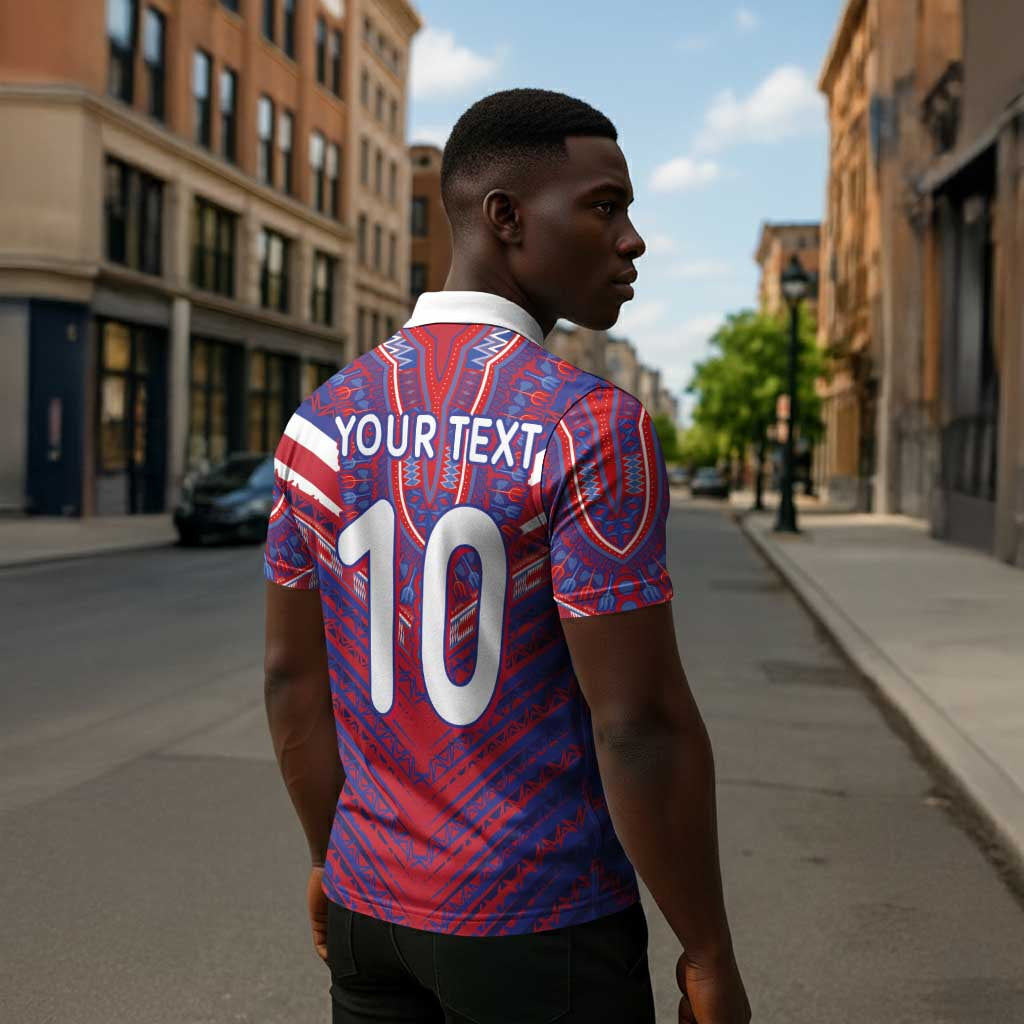 Custom Haiti National Football Zipper Polo Shirt Dashiki Sporty Style - African Pride