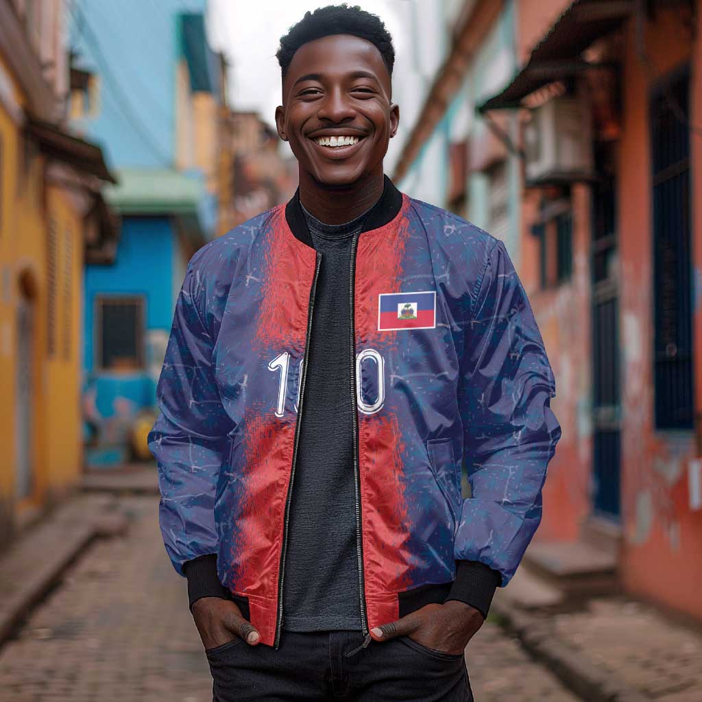 Custom Haiti National Football Bomber Jacket Haiti Emblems Motif - African Pride