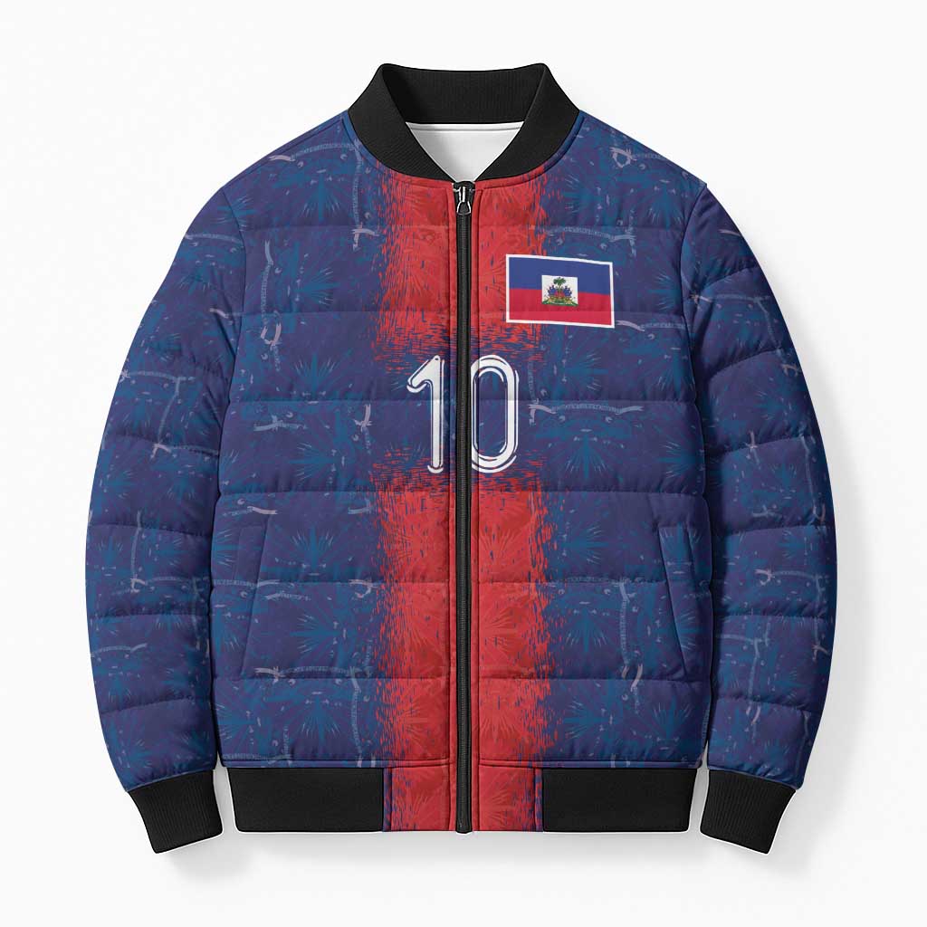 Custom Haiti National Football Bomber Puffer Jacket Haiti Emblems Motif - African Pride