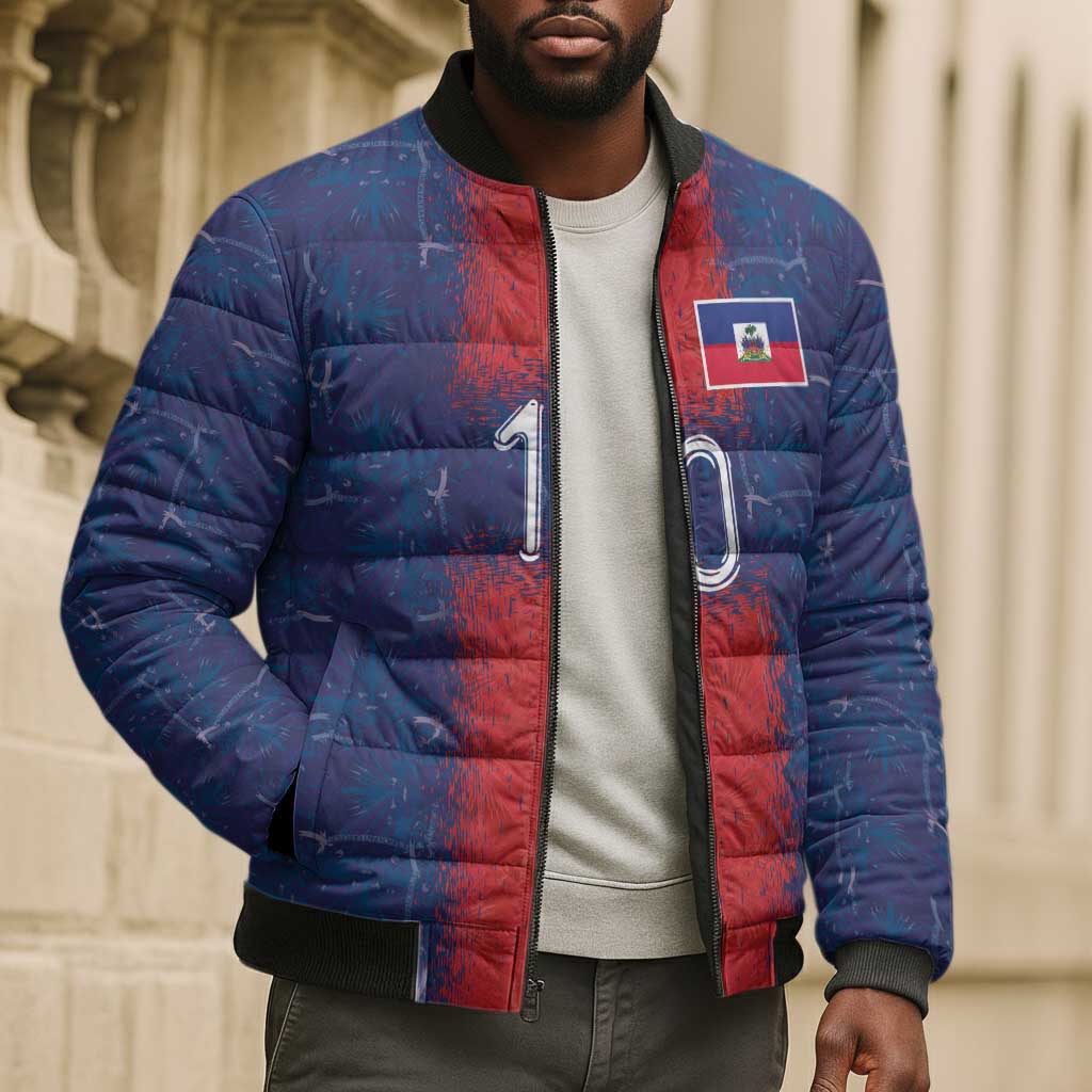 Custom Haiti National Football Bomber Puffer Jacket Haiti Emblems Motif - African Pride