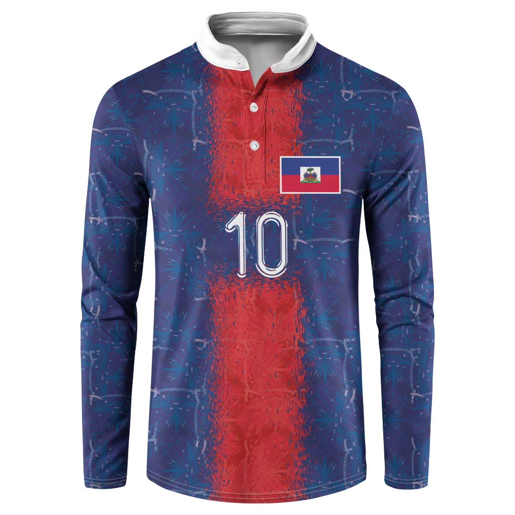Custom Haiti National Football Button Sweatshirt Haiti Emblems Motif