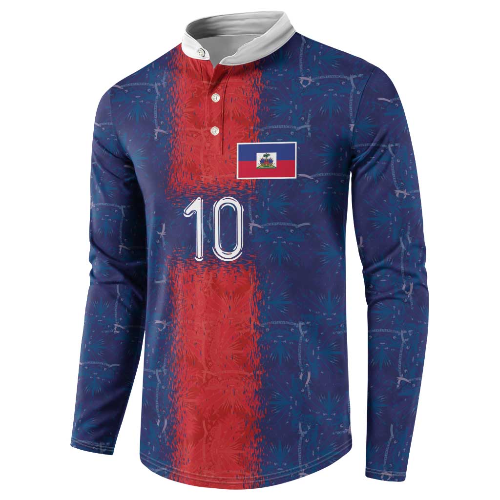 Custom Haiti National Football Button Sweatshirt Haiti Emblems Motif