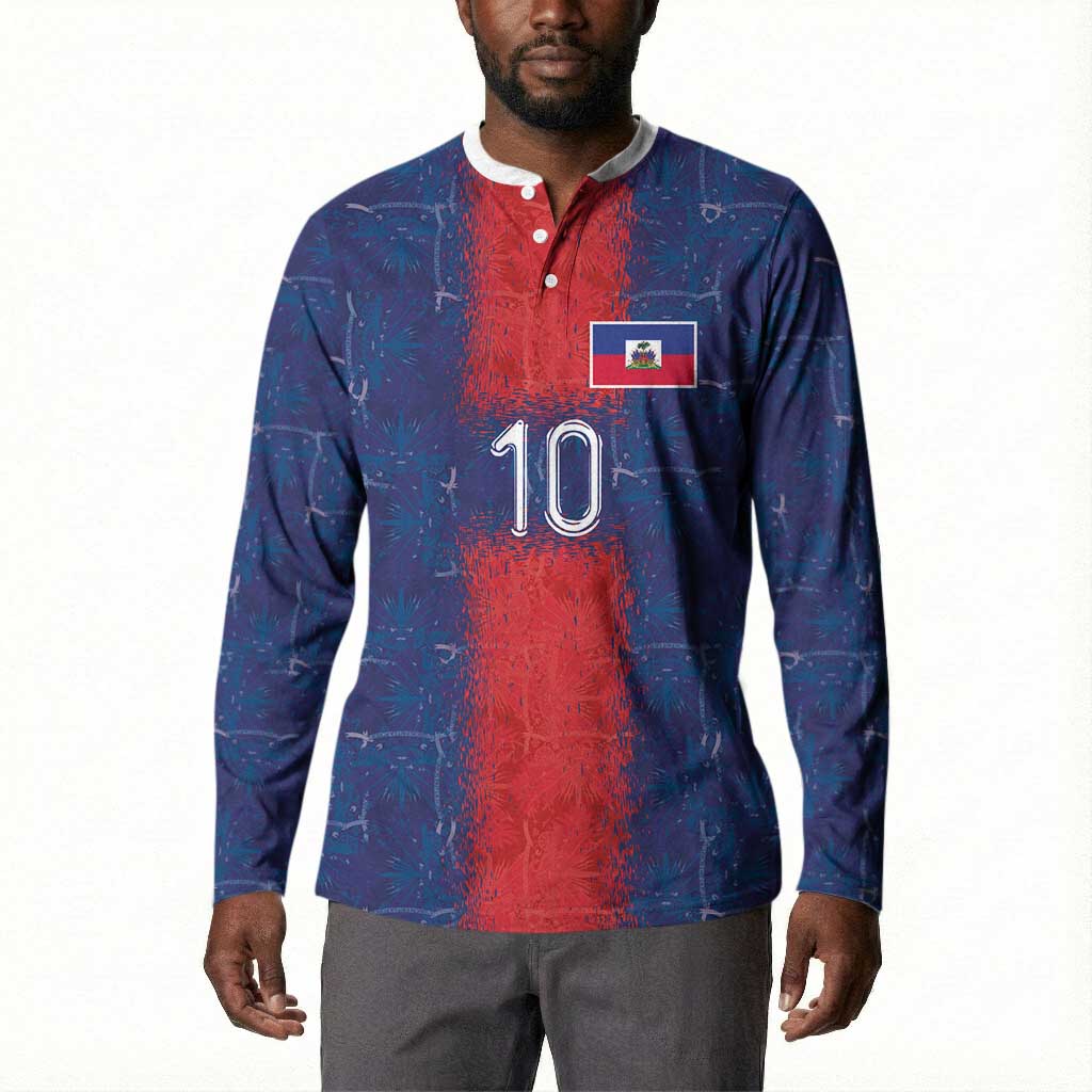 Custom Haiti National Football Button Sweatshirt Haiti Emblems Motif