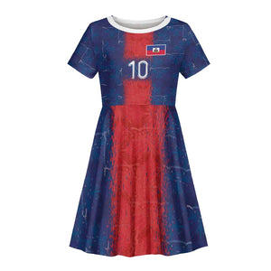 Custom Haiti National Football Kid Short Sleeve Dress Haiti Emblems Motif - African Pride