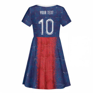 Custom Haiti National Football Kid Short Sleeve Dress Haiti Emblems Motif - African Pride