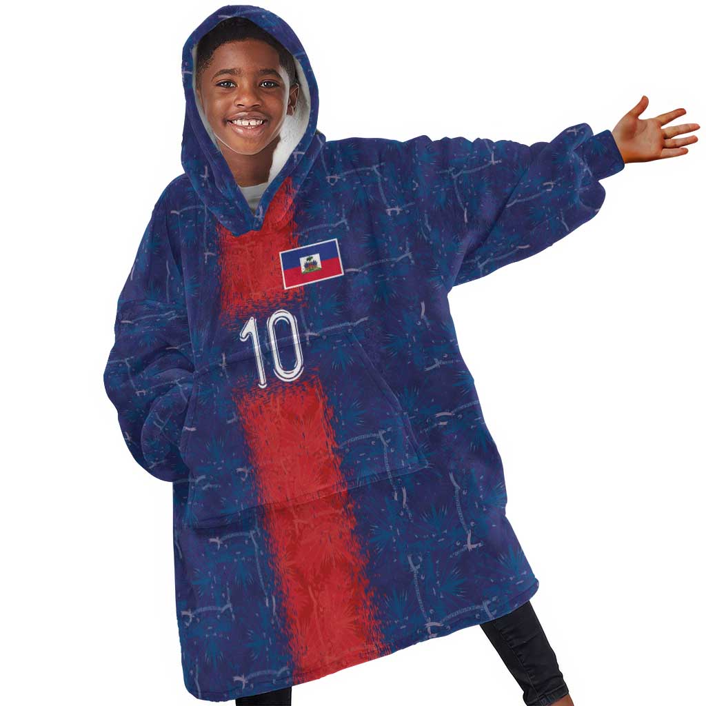 Custom Haiti National Football Kid Wearable Blanket Hoodie Haiti Emblems Motif - African Pride