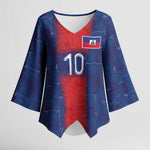 Custom Haiti National Football Kimono Sleeve Blouse Haiti Emblems Motif - African Pride