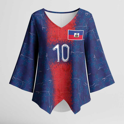 Custom Haiti National Football Kimono Sleeve Blouse Haiti Emblems Motif - African Pride