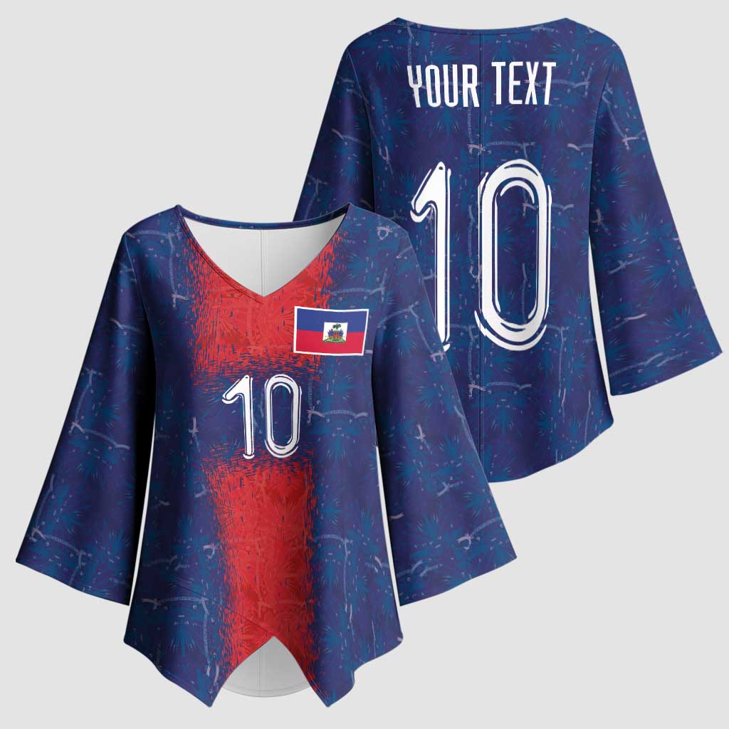 Custom Haiti National Football Kimono Sleeve Blouse Haiti Emblems Motif - African Pride