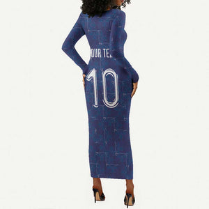 Custom Haiti National Football Long Sleeve Bodycon Dress Haiti Emblems Motif - African Pride