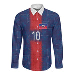 Custom Haiti National Football Long Sleeve Button Shirt Haiti Emblems Motif - African Pride