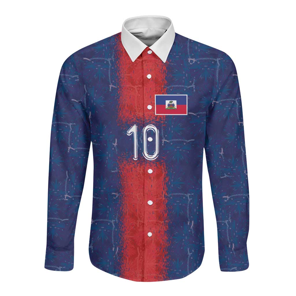 Custom Haiti National Football Long Sleeve Button Shirt Haiti Emblems Motif - African Pride