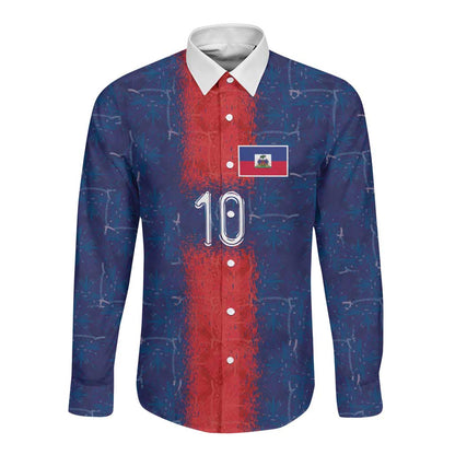 Custom Haiti National Football Long Sleeve Button Shirt Haiti Emblems Motif - African Pride
