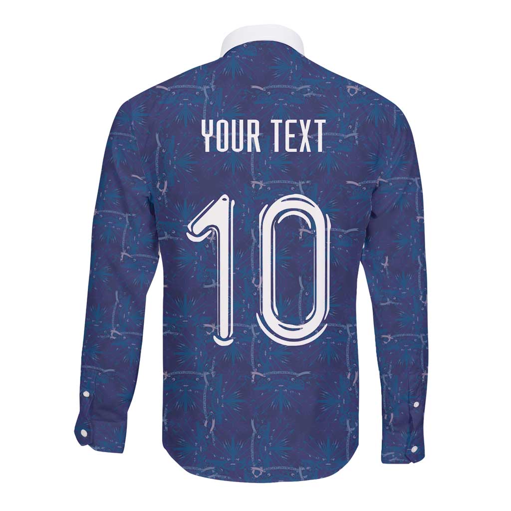 Custom Haiti National Football Long Sleeve Button Shirt Haiti Emblems Motif - African Pride