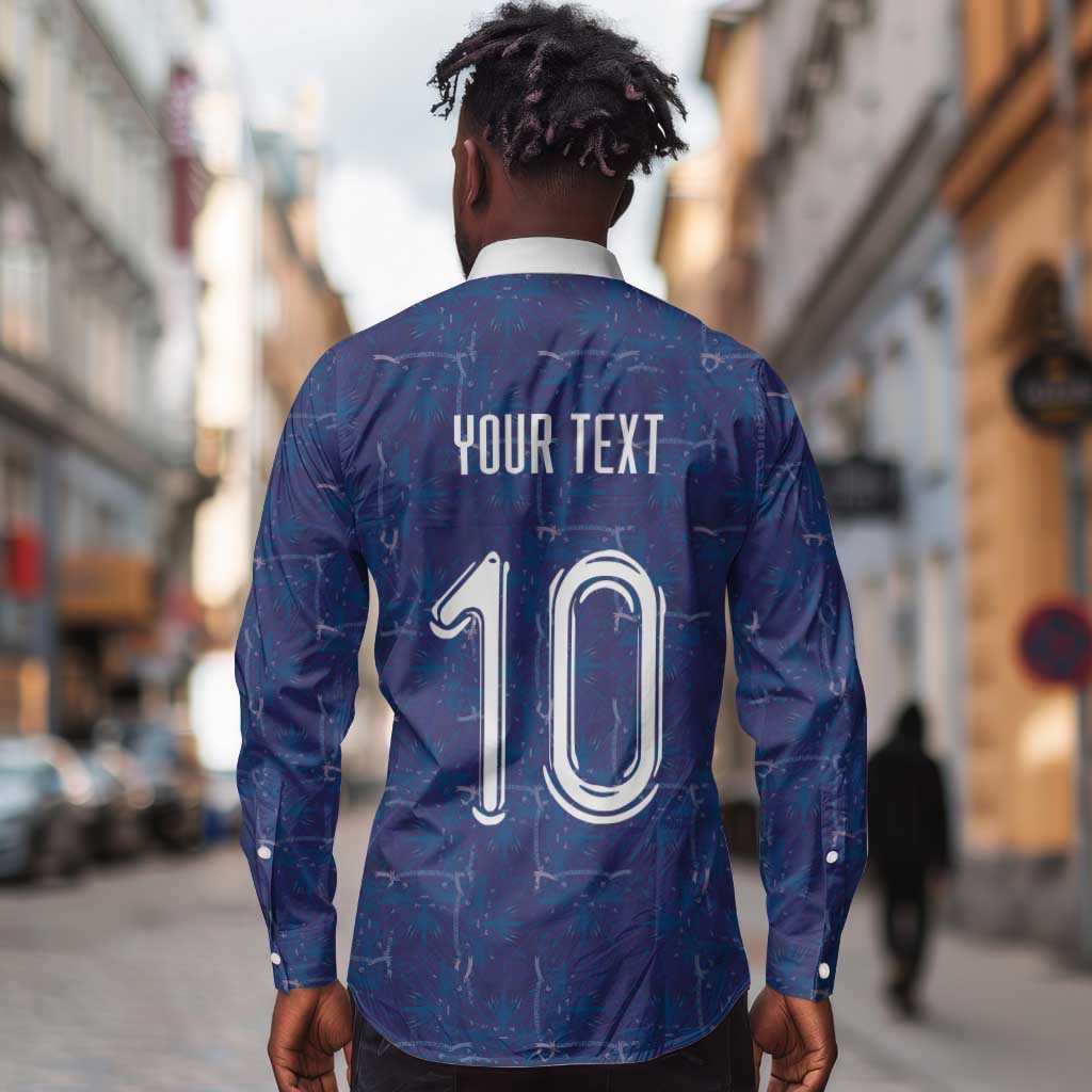 Custom Haiti National Football Long Sleeve Button Shirt Haiti Emblems Motif - African Pride