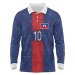 Custom Haiti National Football Long Sleeve Polo Shirt Haiti Emblems Motif - African Pride