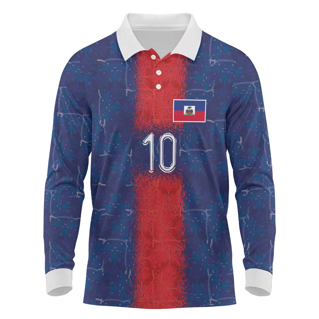 Custom Haiti National Football Long Sleeve Polo Shirt Haiti Emblems Motif - African Pride