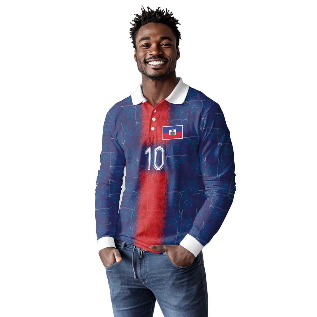 Custom Haiti National Football Long Sleeve Polo Shirt Haiti Emblems Motif - African Pride