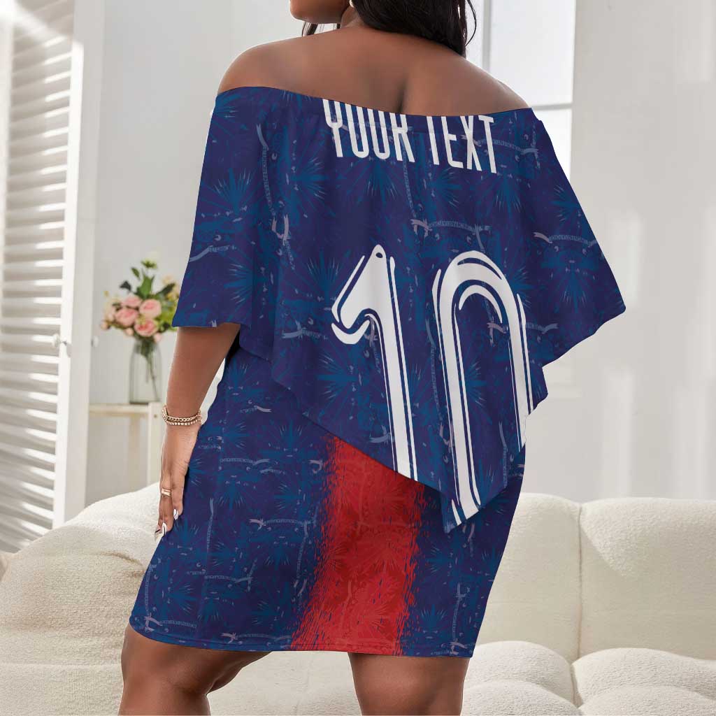 Custom Haiti National Football Off Shoulder Short Dress Haiti Emblems Motif - African Pride