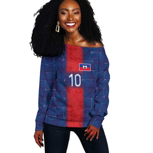 Custom Haiti National Football Off Shoulder Sweater Haiti Emblems Motif - African Pride