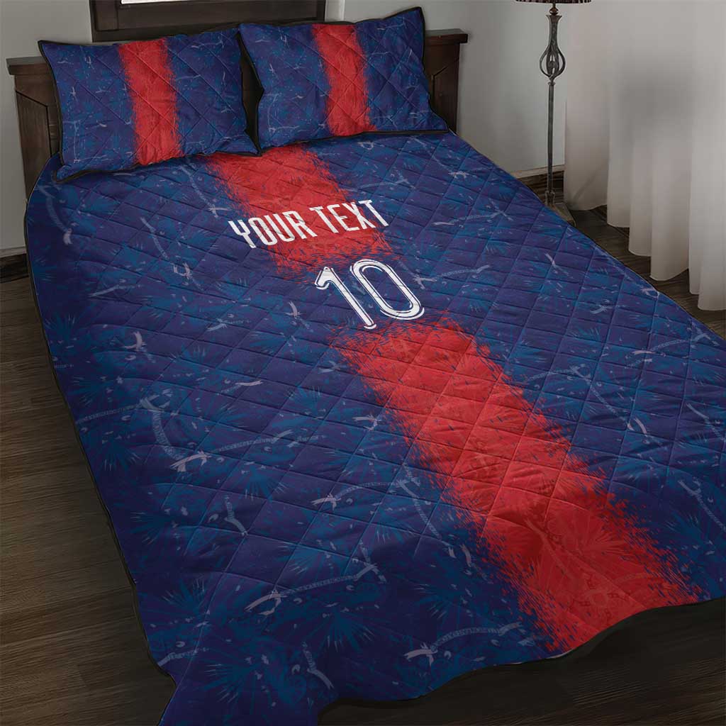 Custom Haiti National Football Quilt Bed Set Haiti Emblems Motif - African Pride