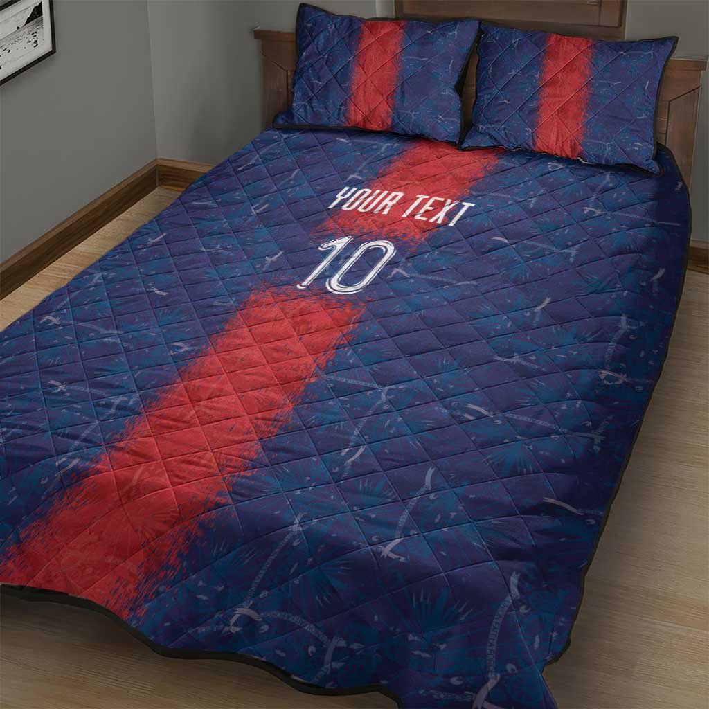 Custom Haiti National Football Quilt Bed Set Haiti Emblems Motif - African Pride