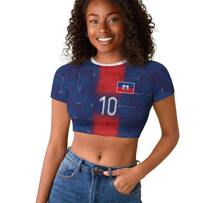 Custom Haiti National Football Raglan Cropped T shirt Haiti Emblems Motif - African Pride