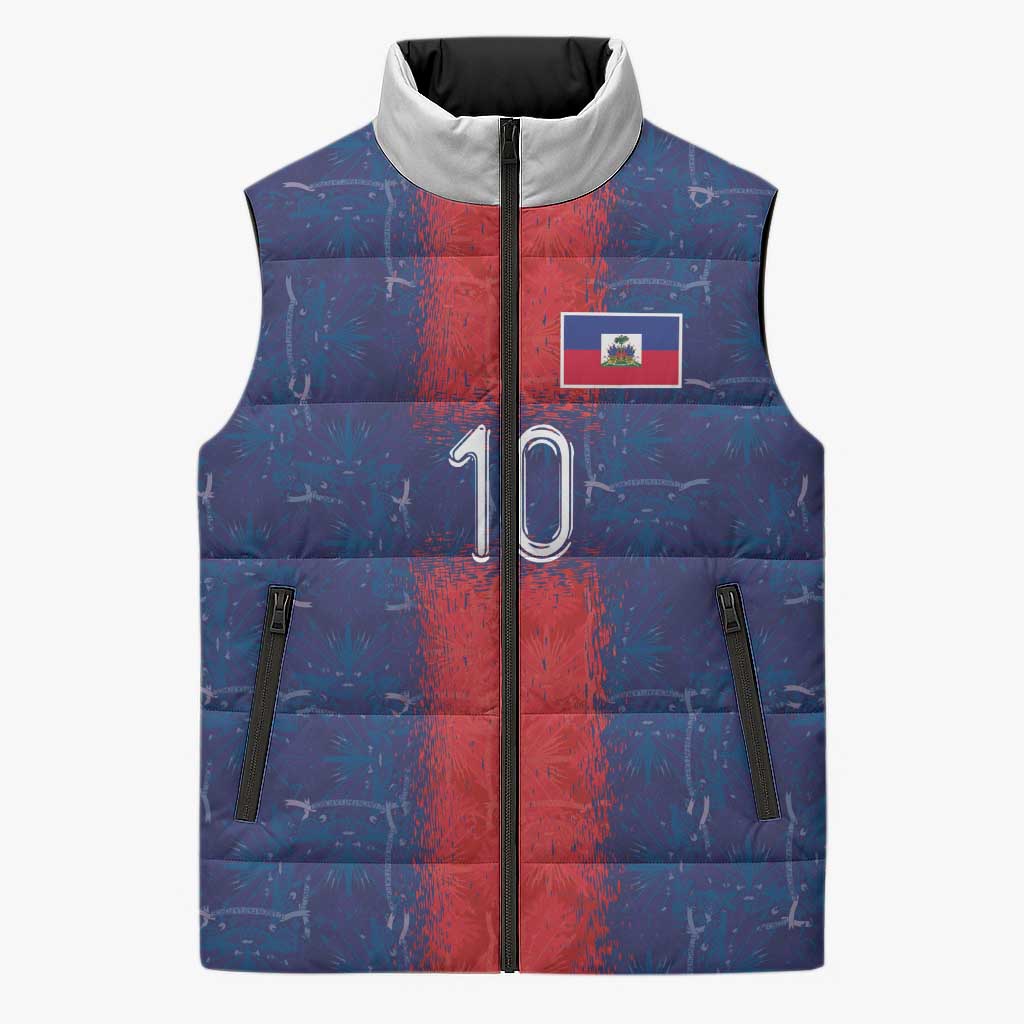 Custom Haiti National Football Sleeveless Puffer Jacket Haiti Emblems Motif - African Pride