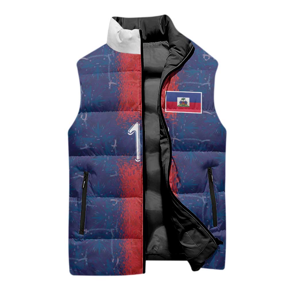 Custom Haiti National Football Sleeveless Puffer Jacket Haiti Emblems Motif - African Pride