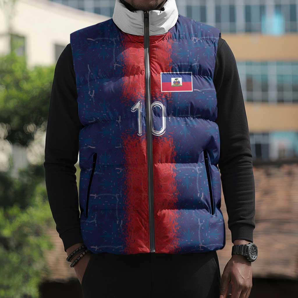 Custom Haiti National Football Sleeveless Puffer Jacket Haiti Emblems Motif - African Pride