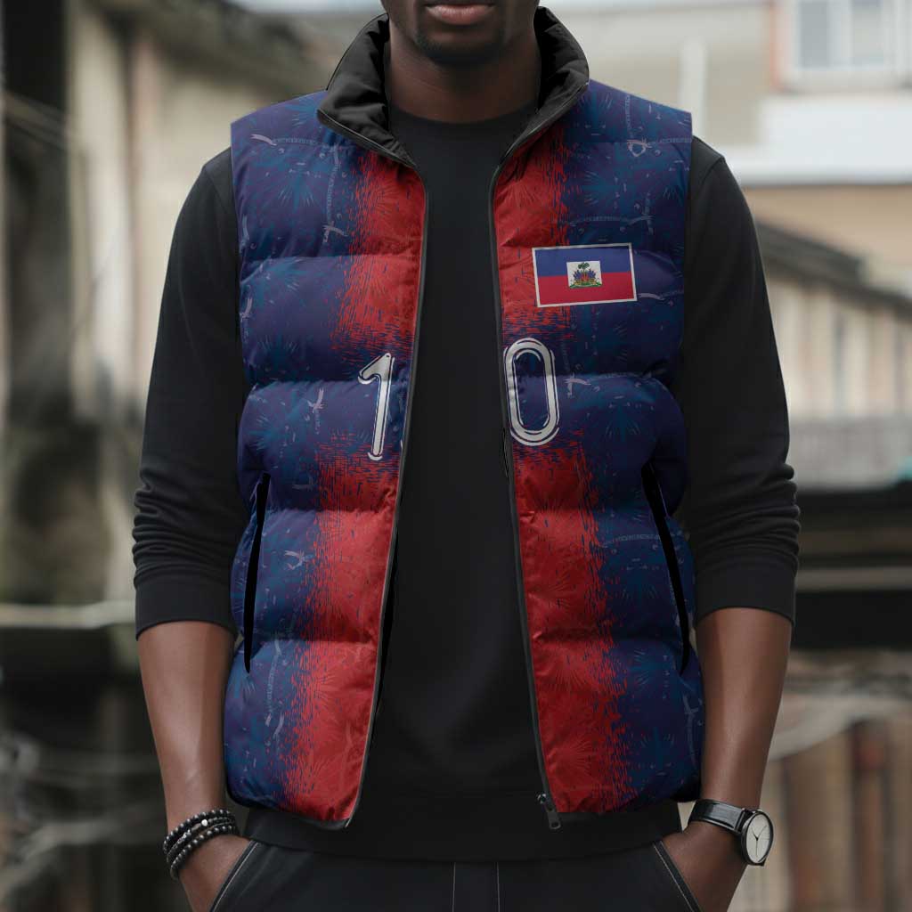 Custom Haiti National Football Sleeveless Puffer Jacket Haiti Emblems Motif - African Pride