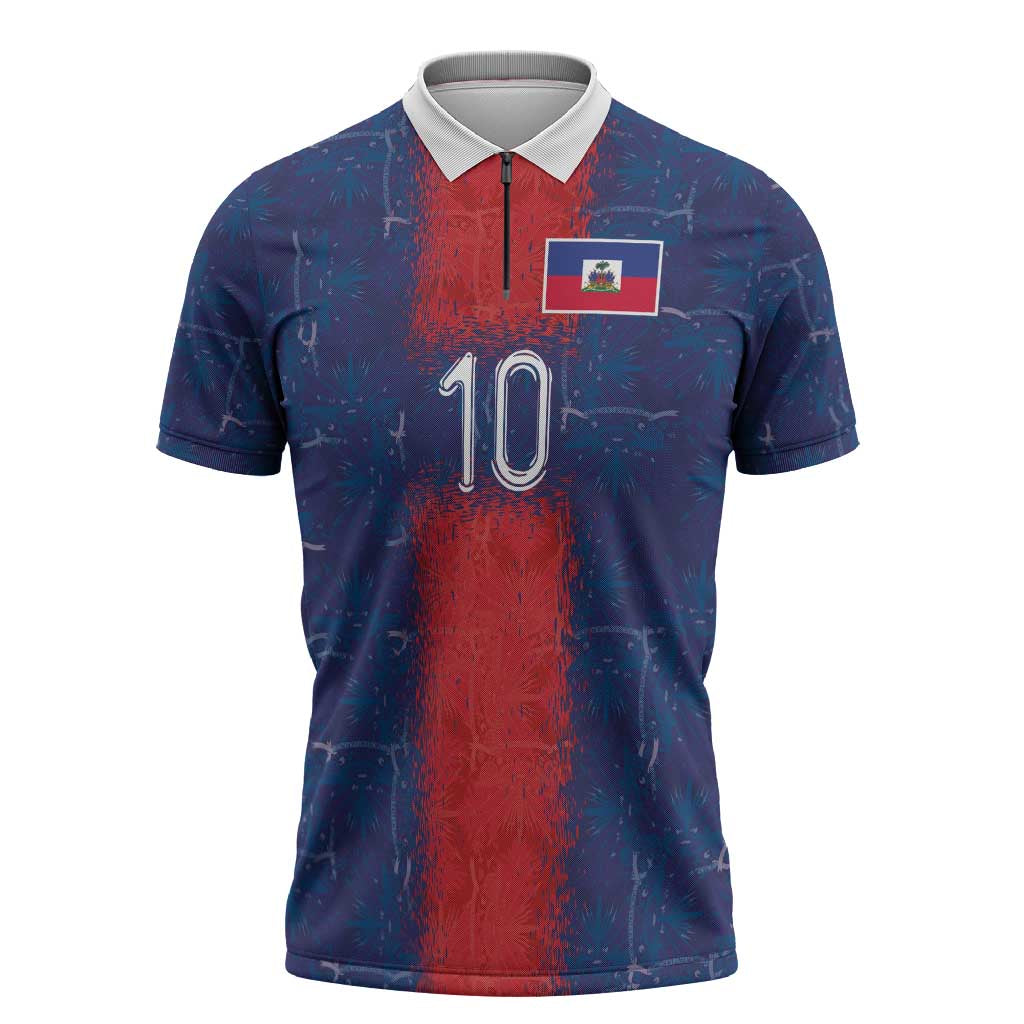 Custom Haiti National Football Zipper Polo Shirt Haiti Emblems Motif - African Pride