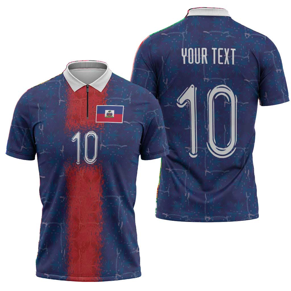 Custom Haiti National Football Zipper Polo Shirt Haiti Emblems Motif - African Pride