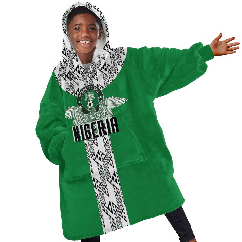 Custom Nigeria National Football Kid Wearable Blanket Hoodie Inspired Retro Style - African Pride