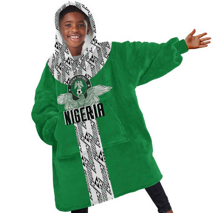 Custom Nigeria National Football Kid Wearable Blanket Hoodie Inspired Retro Style - African Pride