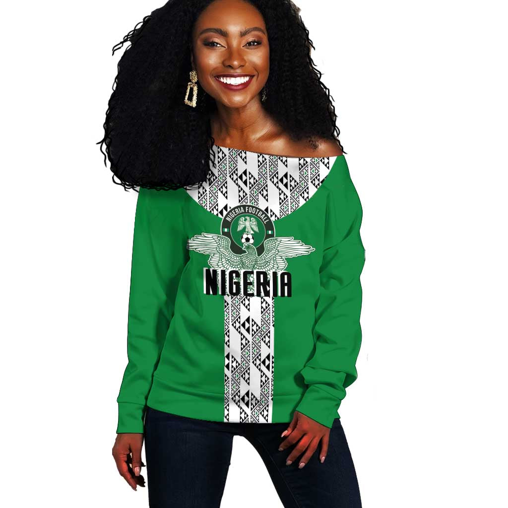 Custom Nigeria National Football Off Shoulder Sweater Inspired Retro Style - African Pride